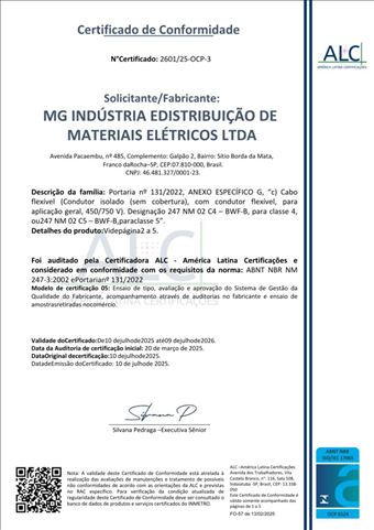 Certificado de Conformidade ABNT NBR NM 247-3:2002